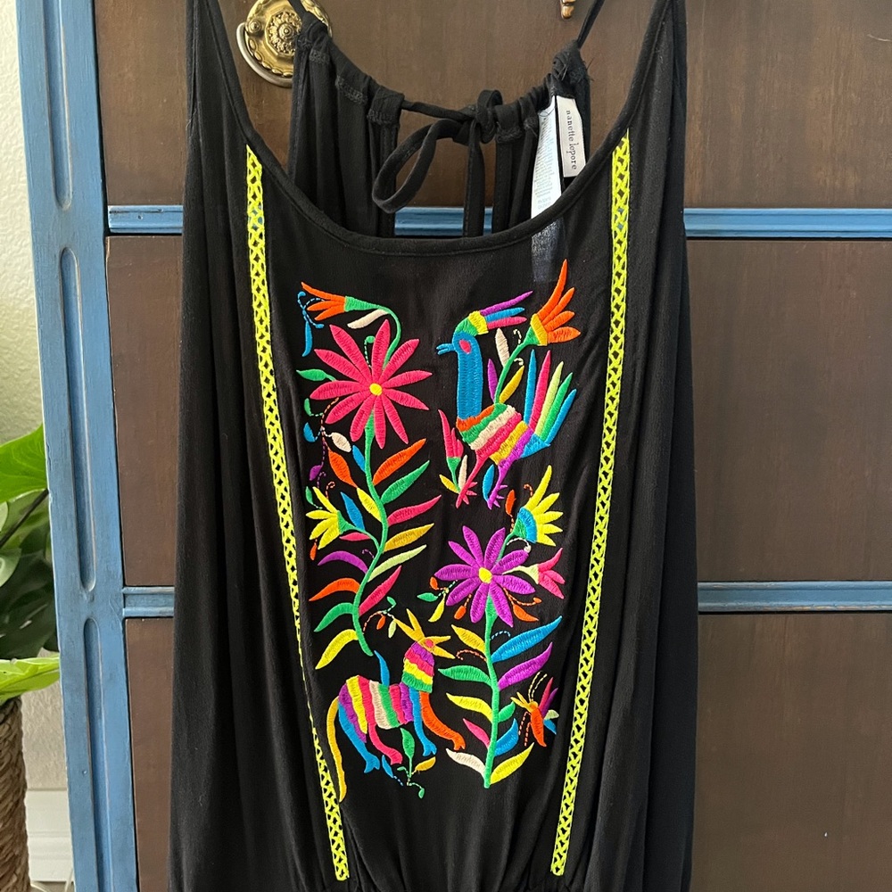 NANETTE LEPORE Isla Marietas Crepe Romper Swim Coverup Multicolor Black Large - Picture 7 of 12